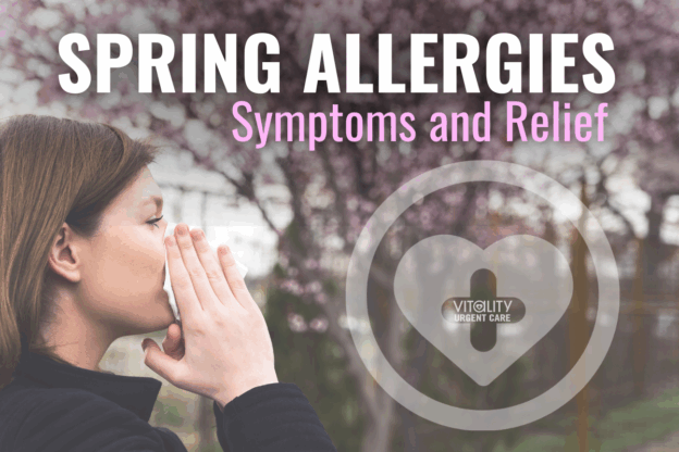 Person outdoors in spring with runny nose and sneezing due to seasonal allergies from pollen exposure