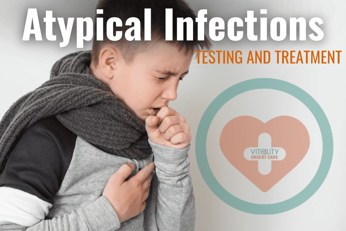 Child with persistent cough being evaluated for atypical bacterial infection at Vitality Urgent Care