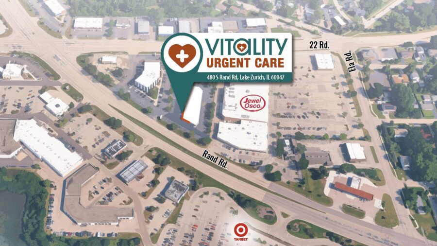 Map showing location of Vitality Urgent Care at 480 S Rand Rd, Lake Zurich IL near Kildeer