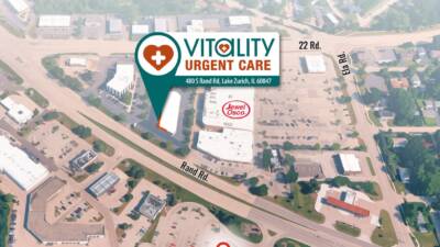 Map showing location of Vitality Urgent Care at 480 S Rand Rd, Lake Zurich IL near Kildeer
